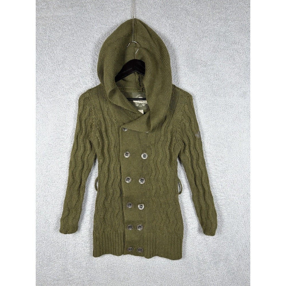 Diesel Alpaca Wool Blend Cable Knit‎ Hoodie Cardigan Sweater Womens XXS Chunky